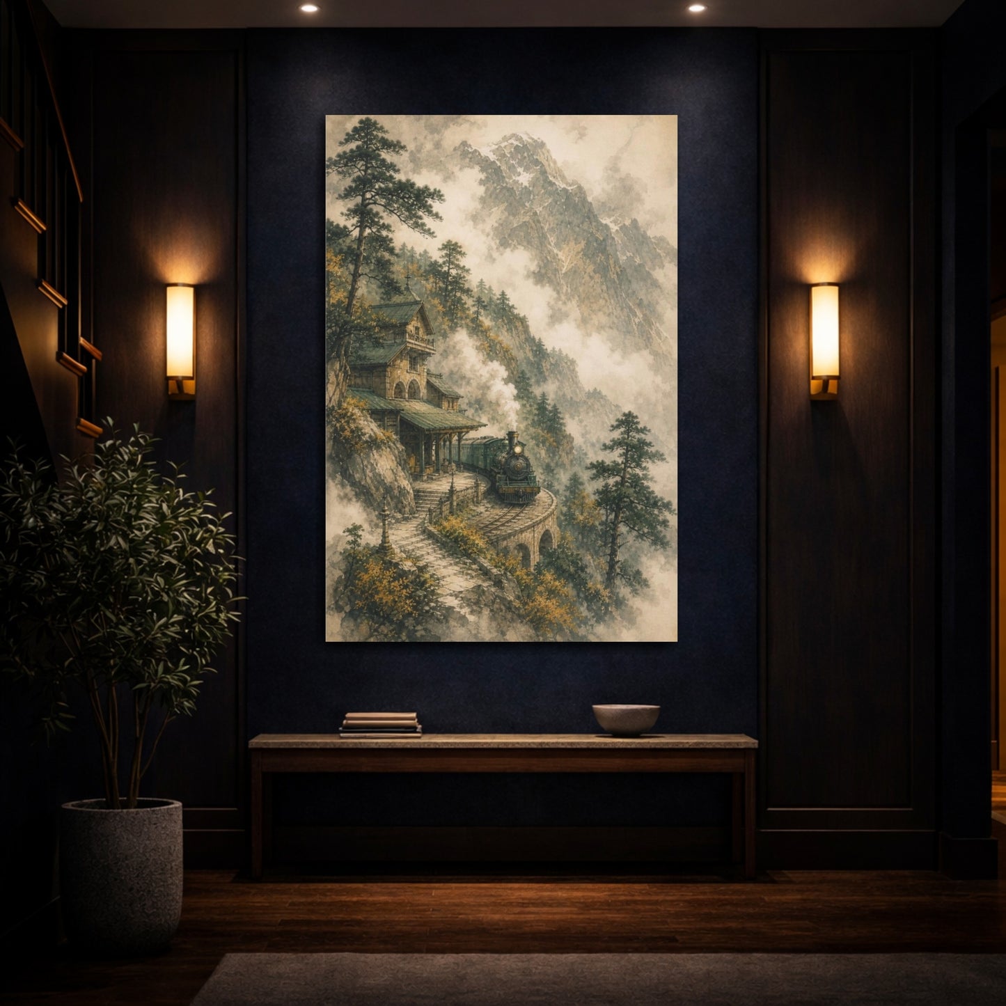 Mockup 4. Alpine Station Steam Train shown as canvas print