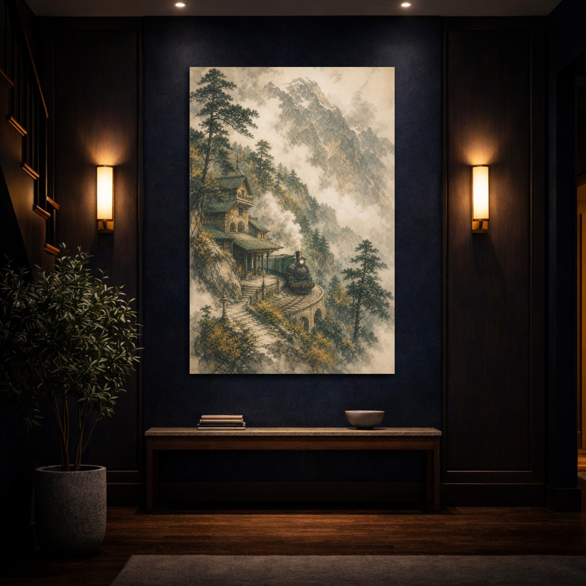 Mockup 4. Alpine Station Steam Train shown as canvas print