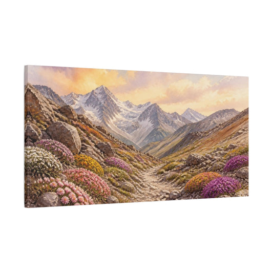 Main Mockup. Alpine Wildflower Path shown as canvas print