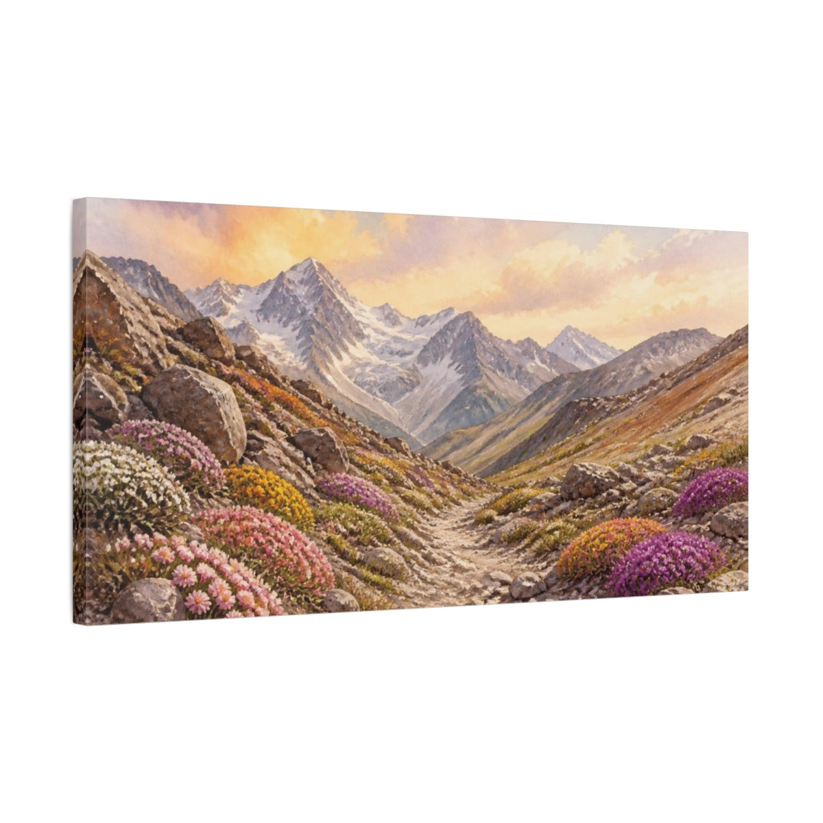 Side Mockup 1. Alpine Wildflower Path shown as canvas print