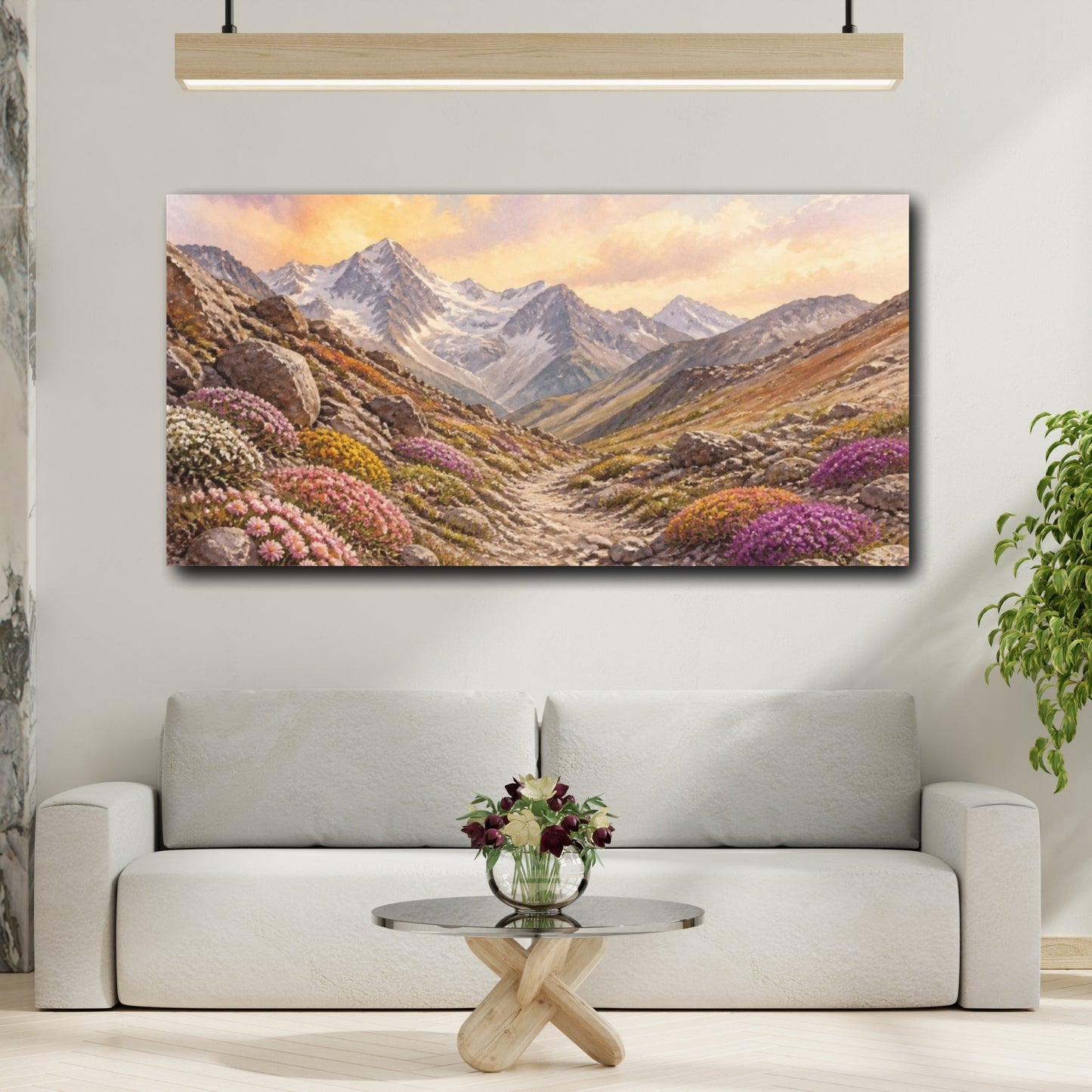 Mockup 2. Alpine Wildflower Path shown as canvas print
