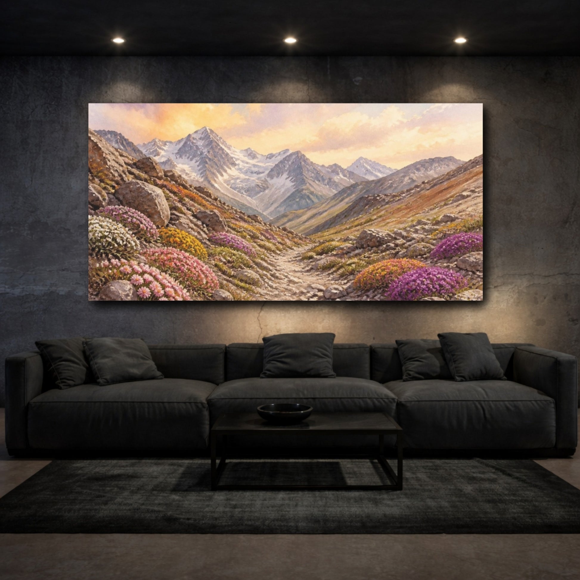 Mockup 3. Alpine Wildflower Path shown as canvas print