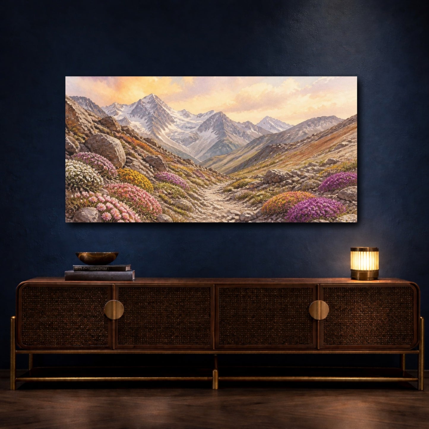 Mockup 4. Alpine Wildflower Path shown as canvas print