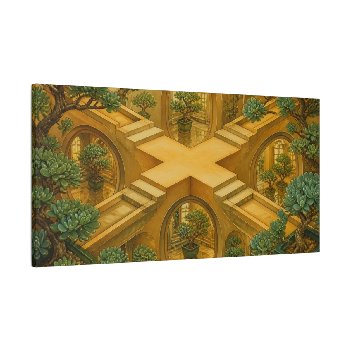 Main Mockup. Amber Bonsai Labyrinth shown as canvas print