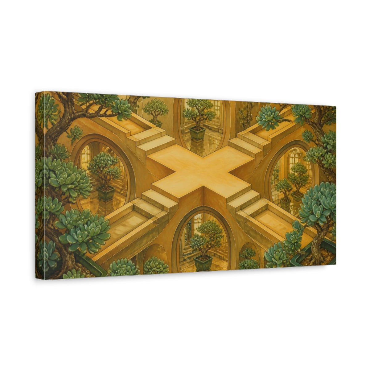 Side Mockup 3. Amber Bonsai Labyrinth shown as canvas print