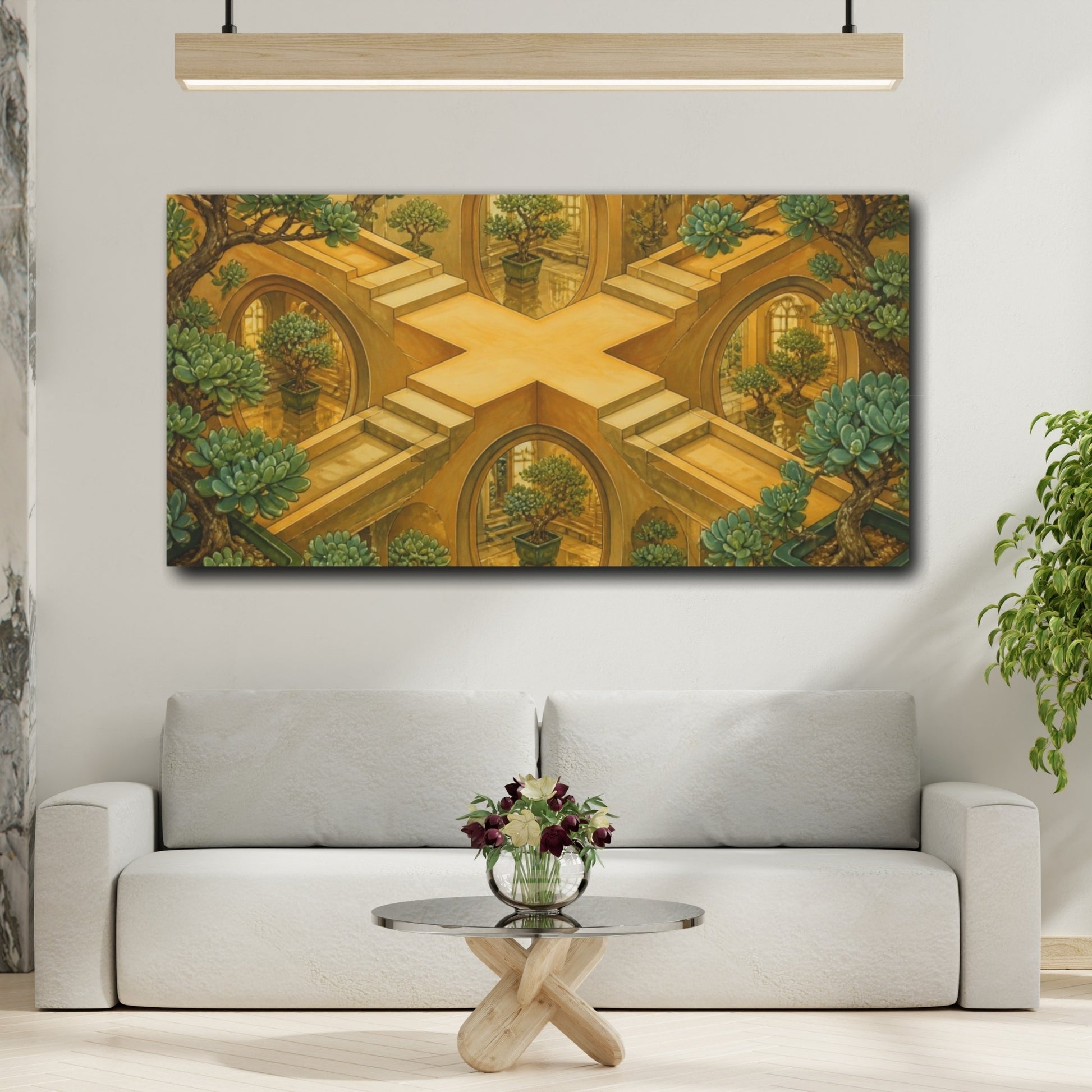 Mockup 2. Amber Bonsai Labyrinth shown as canvas print