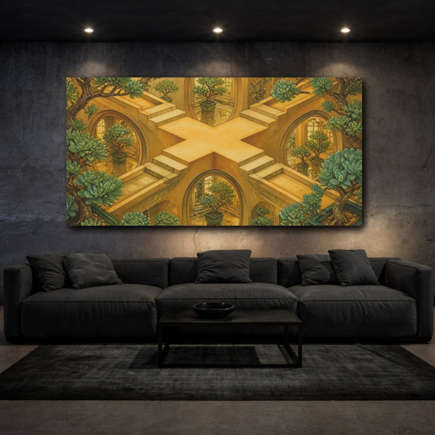 Mockup 3. Amber Bonsai Labyrinth shown as canvas print