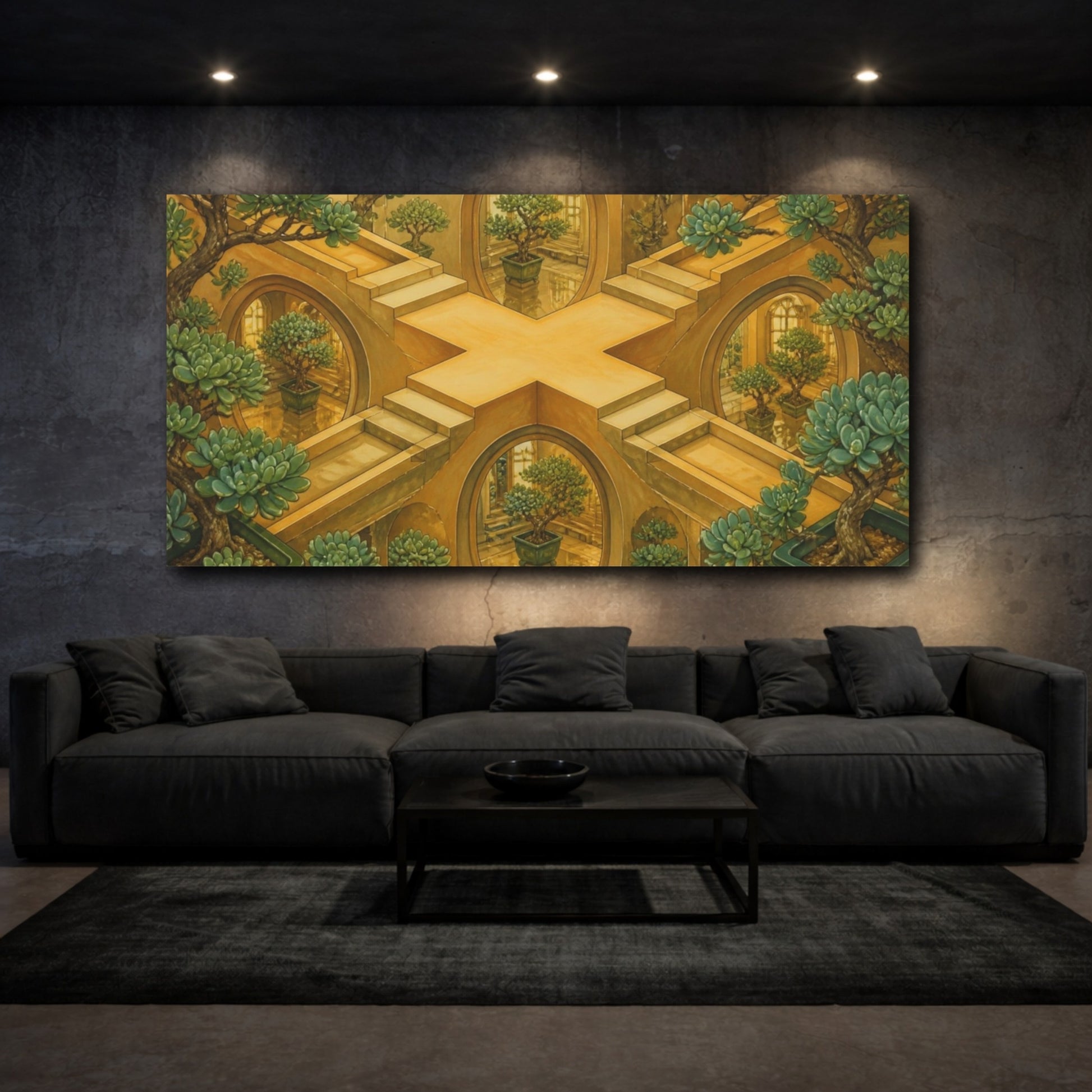Mockup 3. Amber Bonsai Labyrinth shown as canvas print