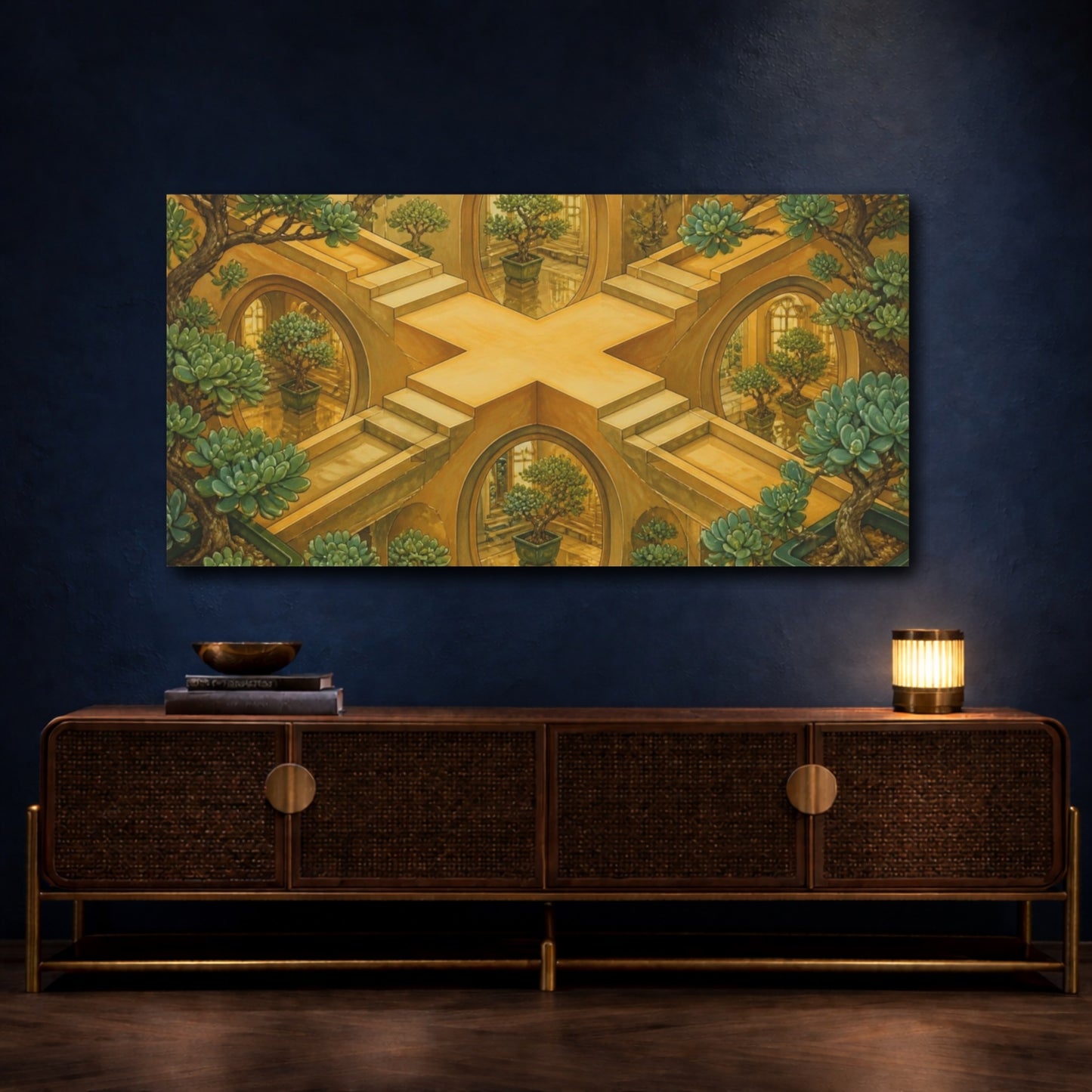 Mockup 4. Amber Bonsai Labyrinth shown as canvas print