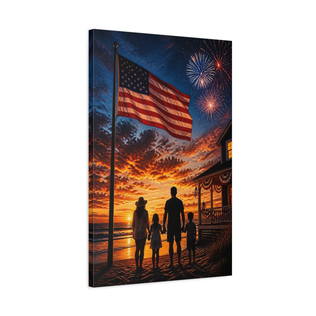 Side Mockup 2. American Flag At Sunset shown as canvas print