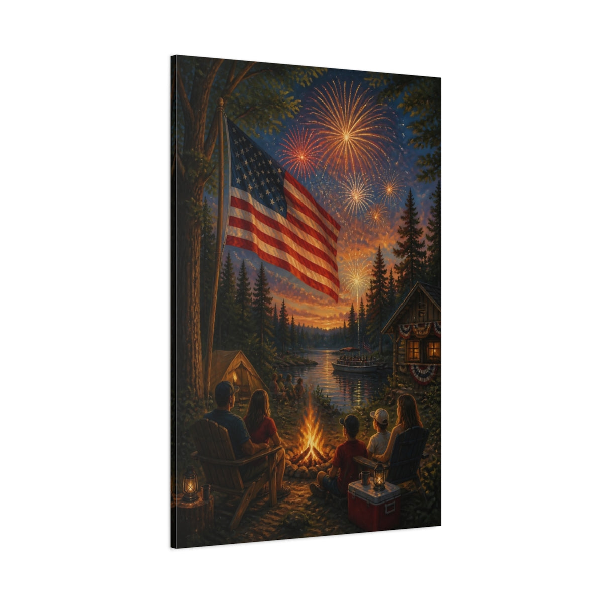 Side Mockup 1. American Flag By Campfire shown as canvas print