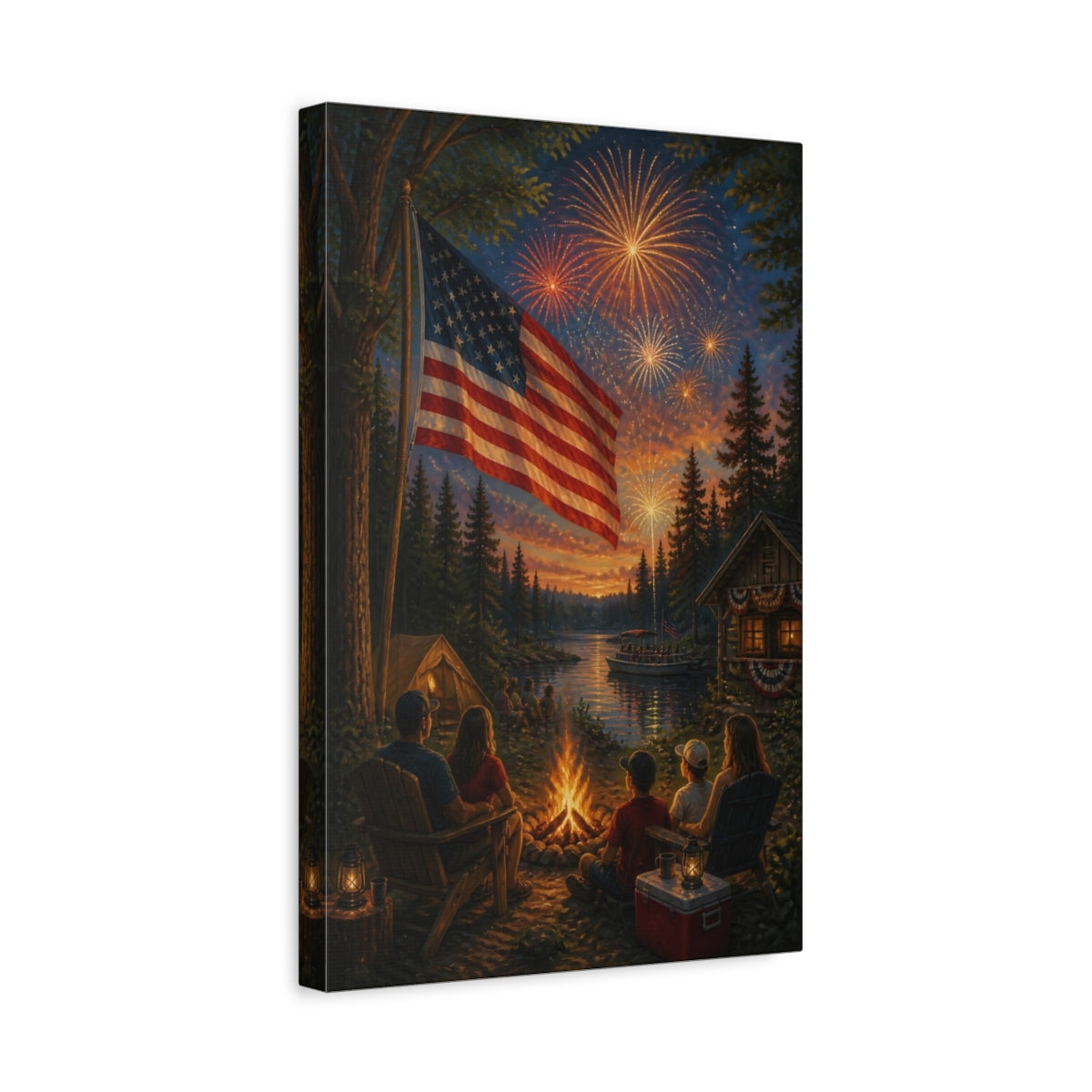 Side Mockup 4. American Flag By Campfire shown as canvas print