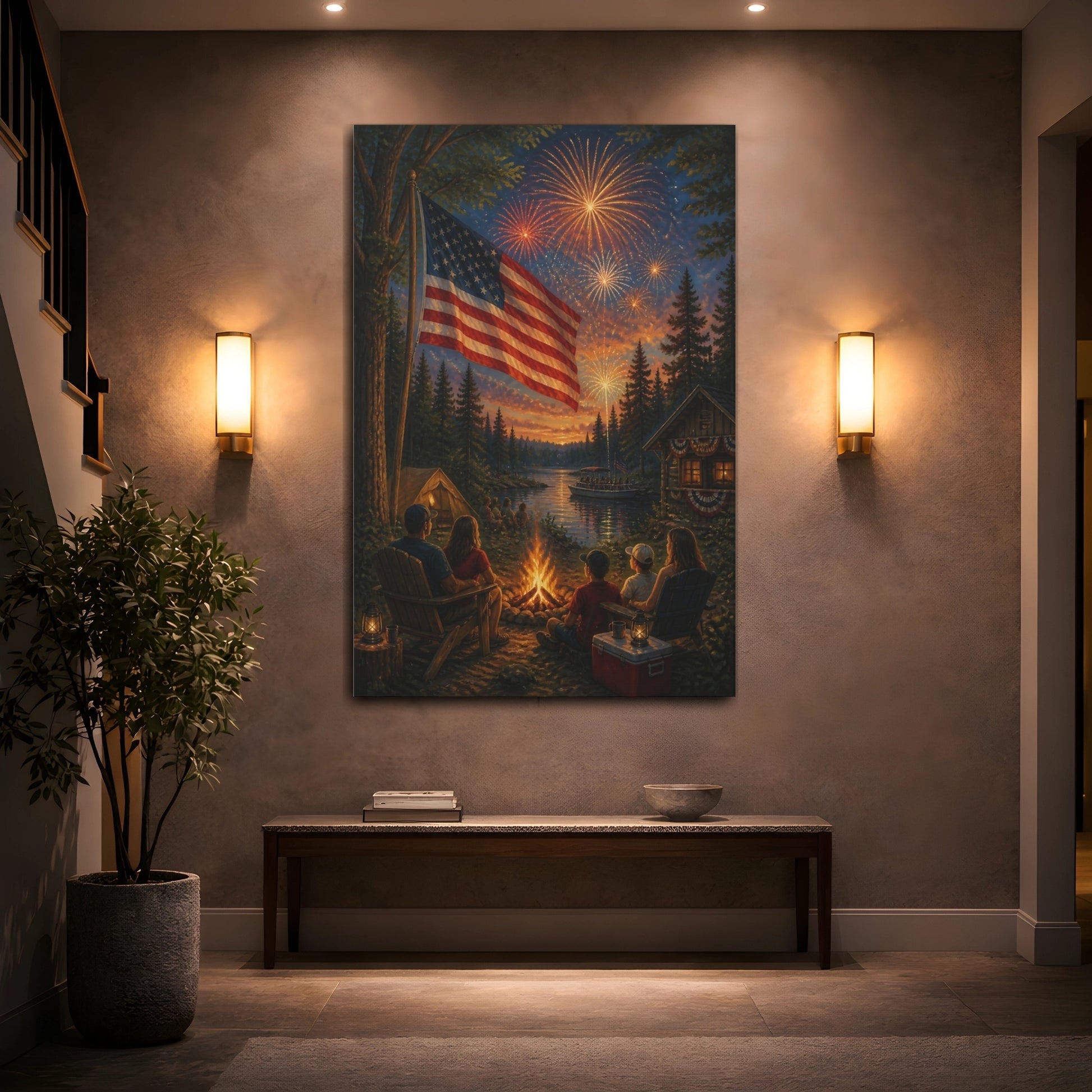 Mockup 2. American Flag By Campfire shown as canvas print