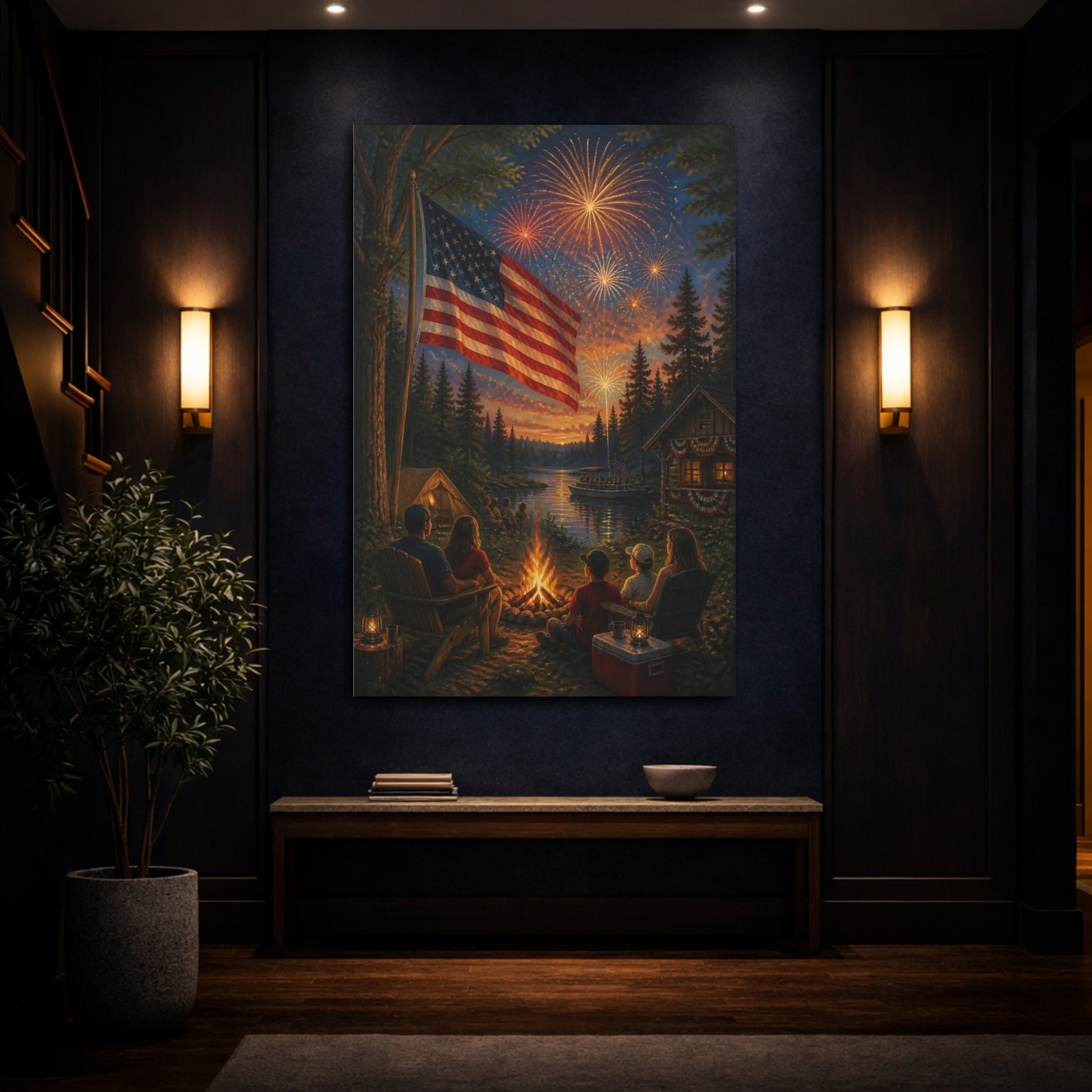 Mockup 4. American Flag By Campfire shown as canvas print