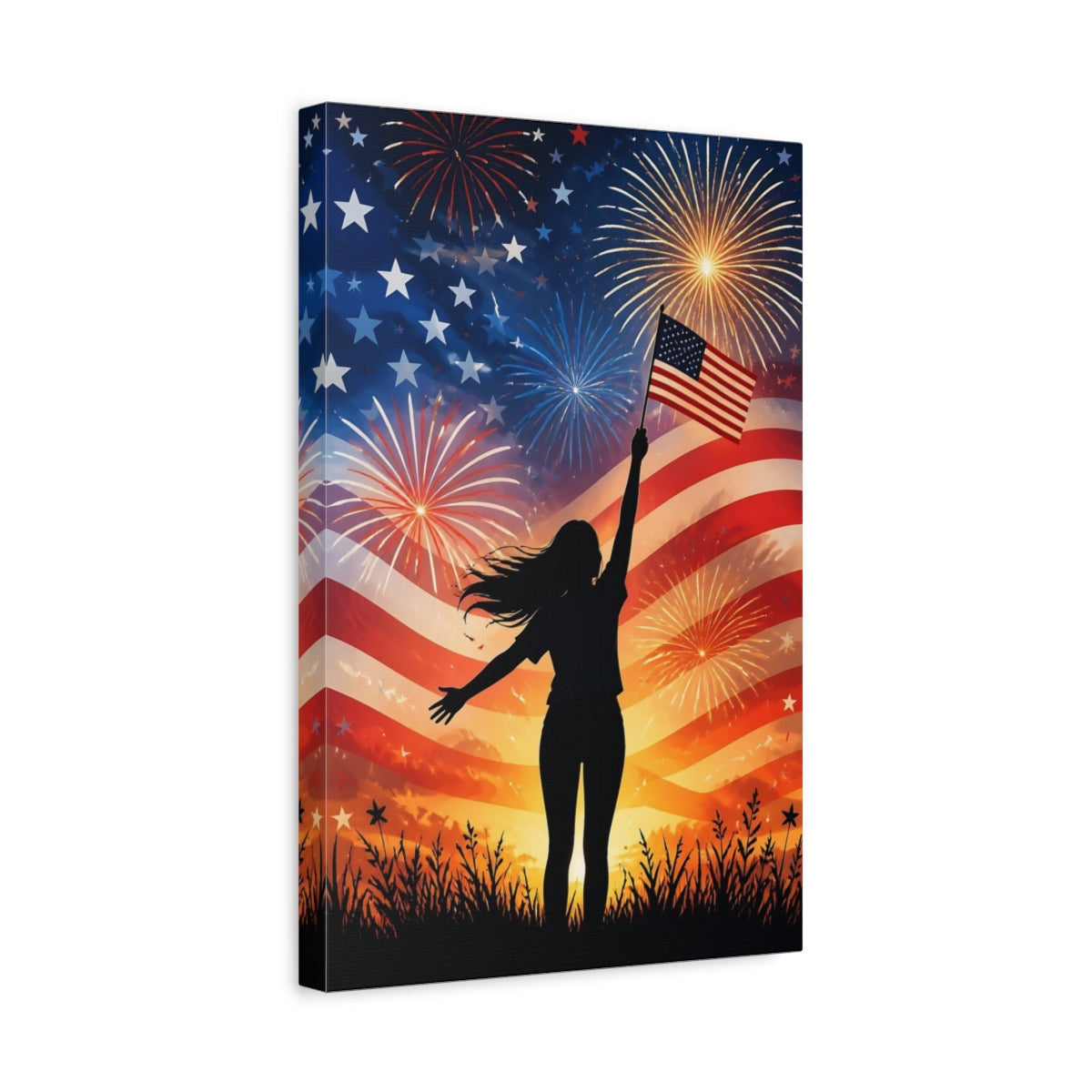 Side Mockup 4. American Flag Celebration shown as canvas print