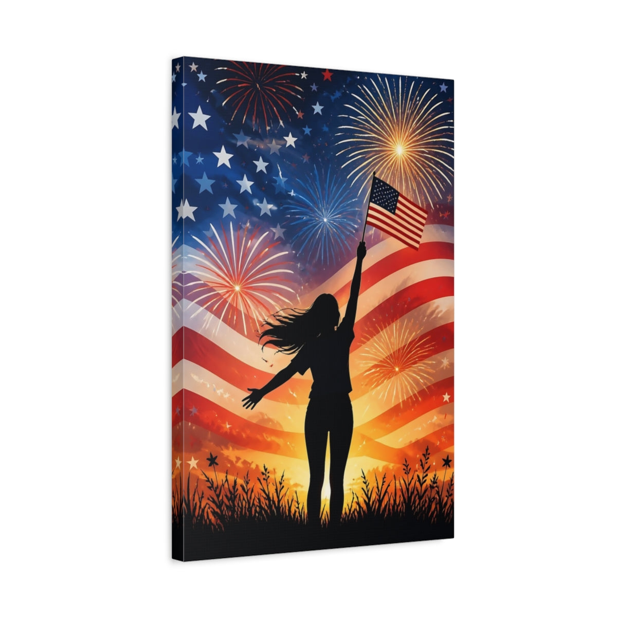 Side Mockup 3. American Flag Celebration shown as canvas print