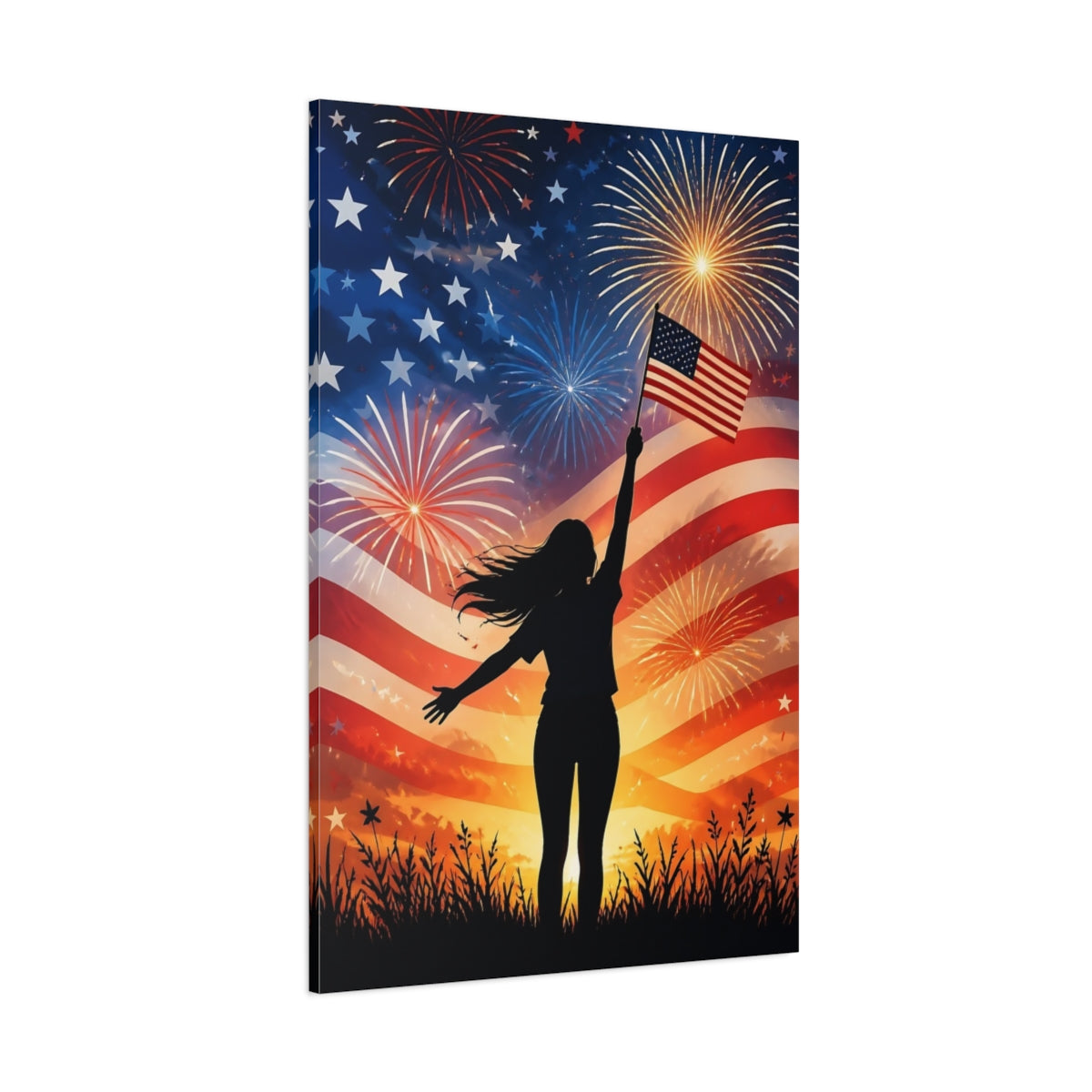 Side Mockup 1. American Flag Celebration shown as canvas print