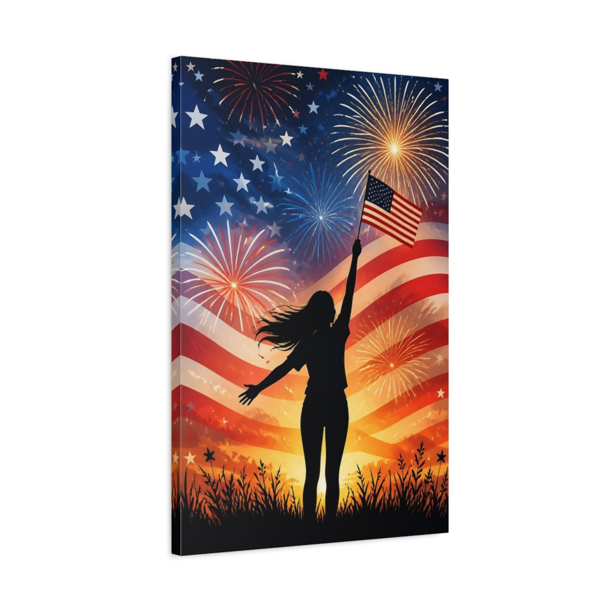 Side Mockup 2. American Flag Celebration shown as canvas print