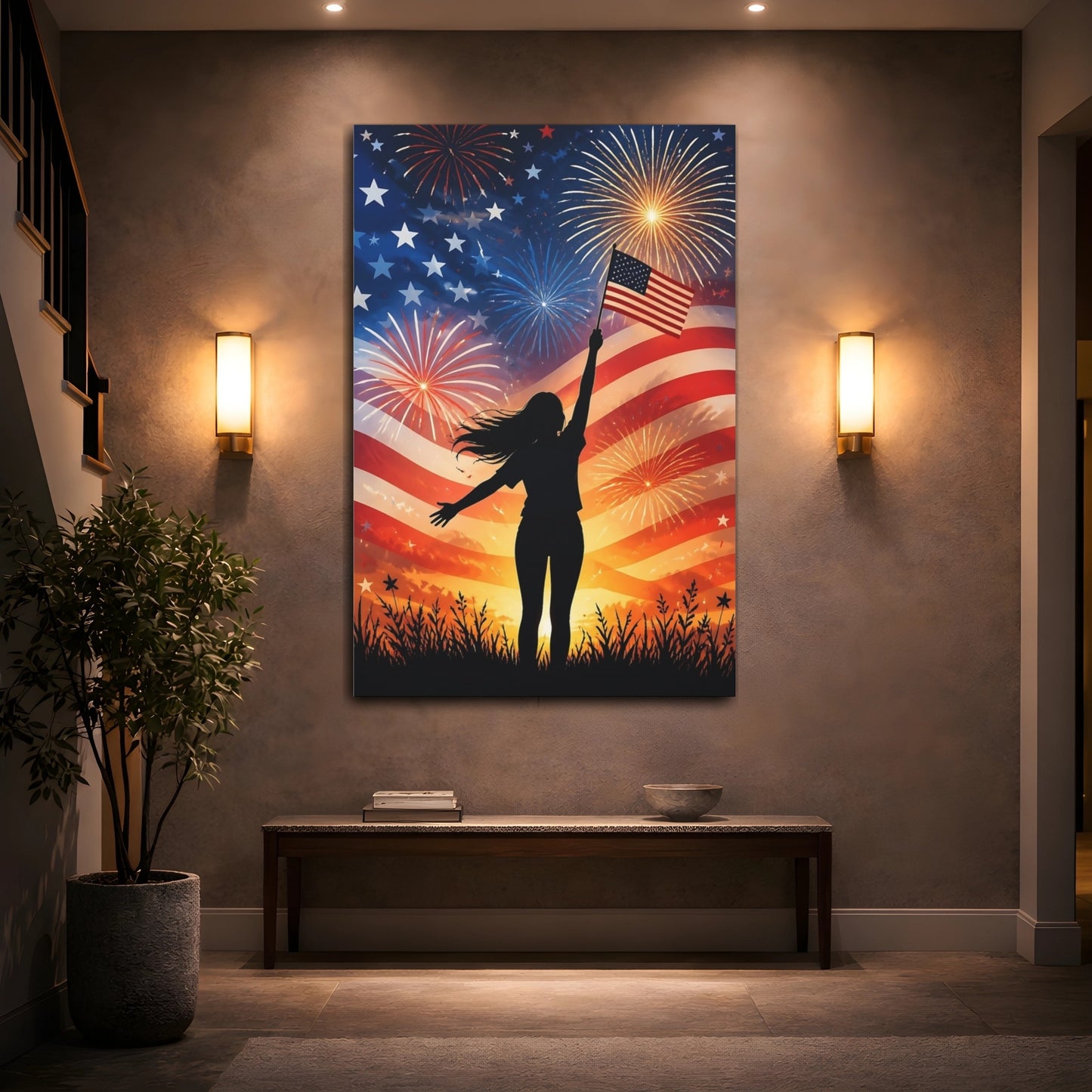 Mockup 2. American Flag Celebration shown as canvas print
