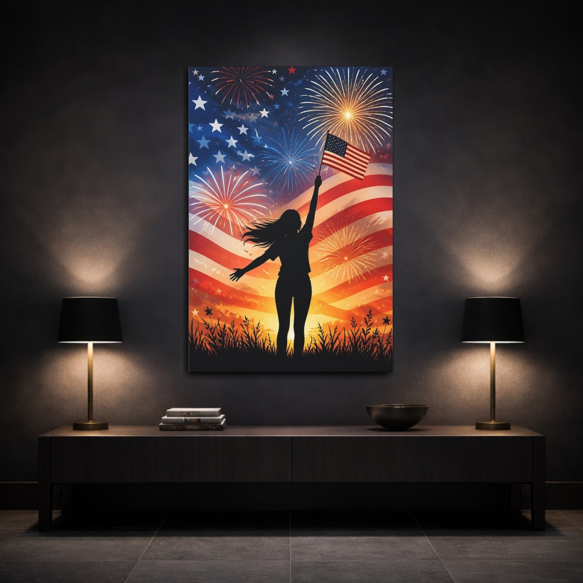 Mockup 3. American Flag Celebration shown as canvas print