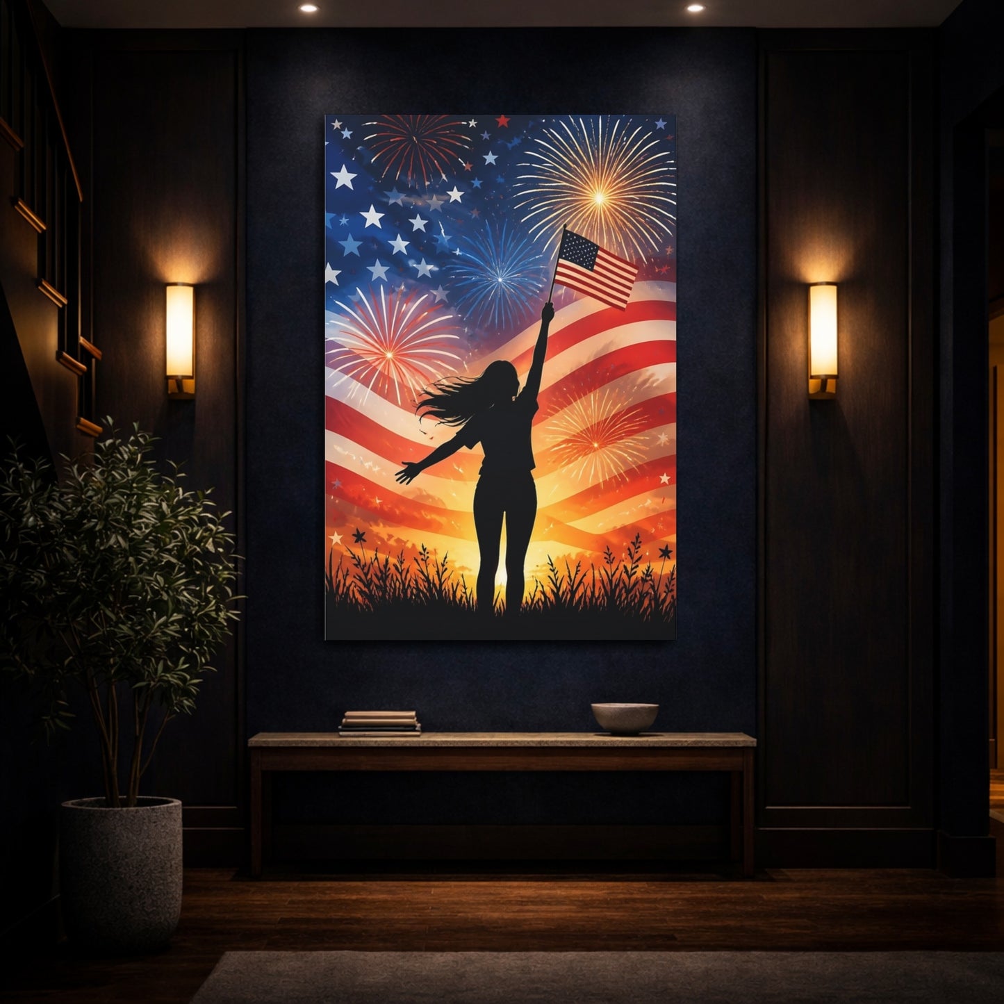 Mockup 4. American Flag Celebration shown as canvas print