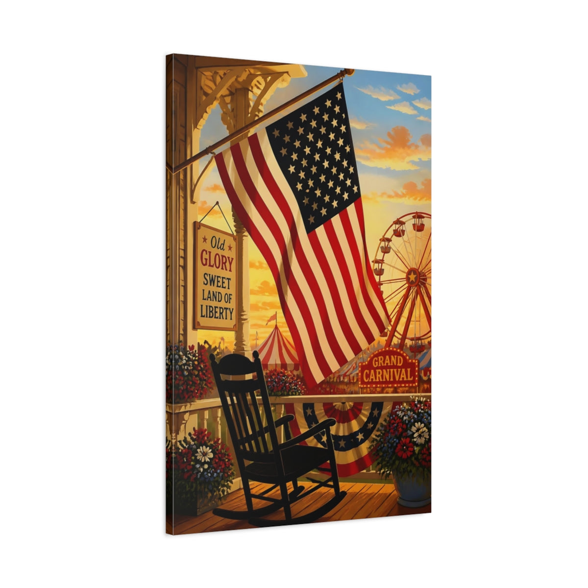 Main Mockup. American Flag On Porch shown as canvas print
