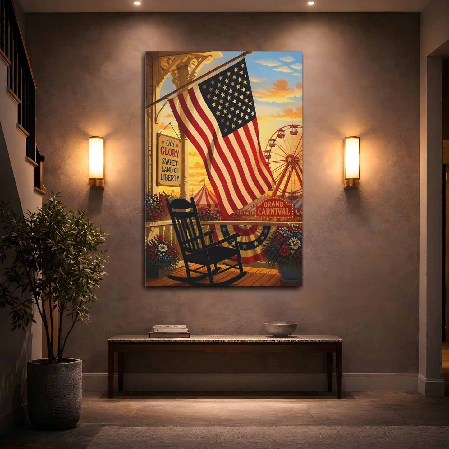 Mockup 2. American Flag On Porch shown as canvas print