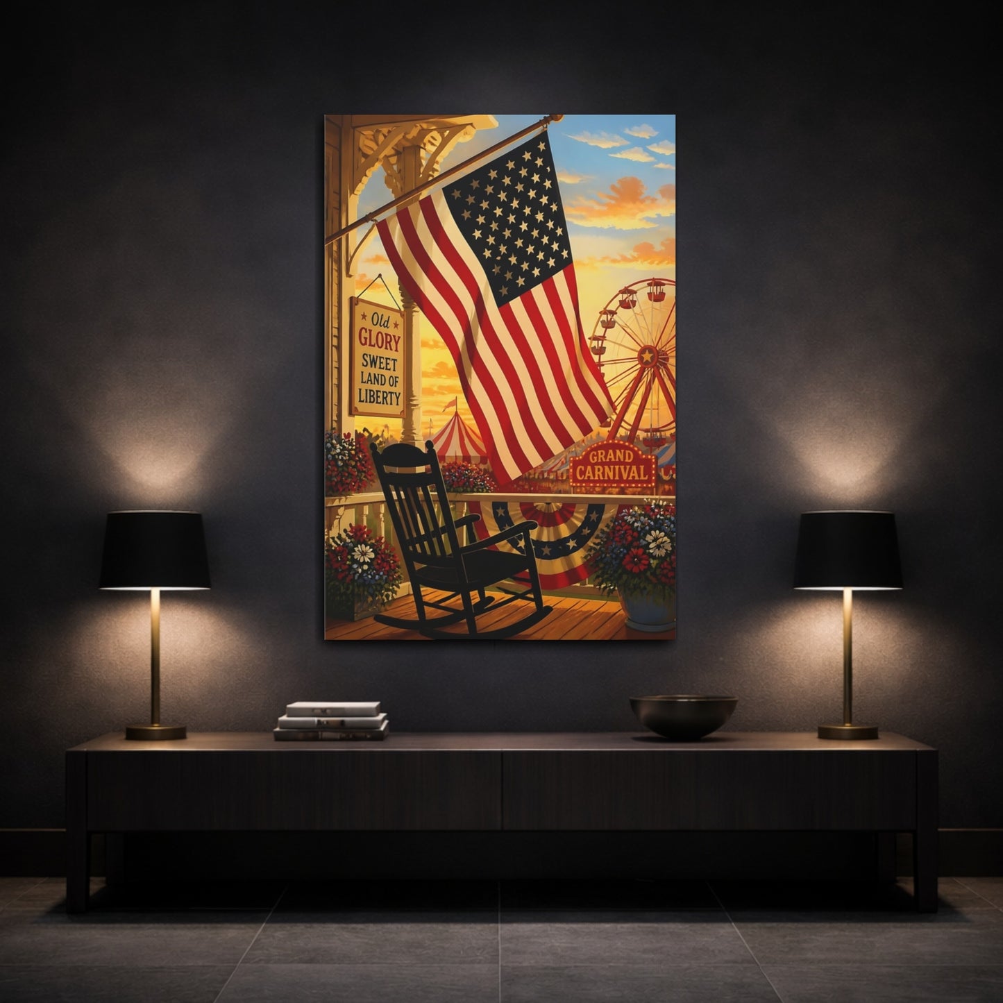 Mockup 3. American Flag On Porch shown as canvas print