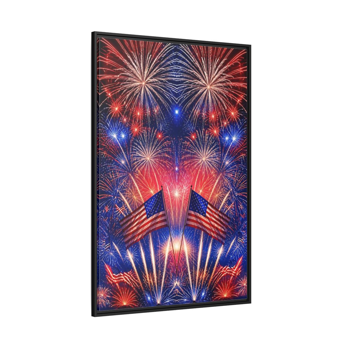 Side Mockup 12. American Flags And Fireworks shown as framed canvas print