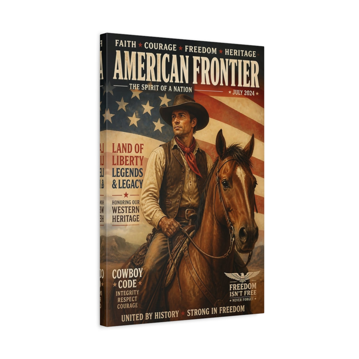 Side Mockup 3. American Frontier Cowboy shown as canvas print