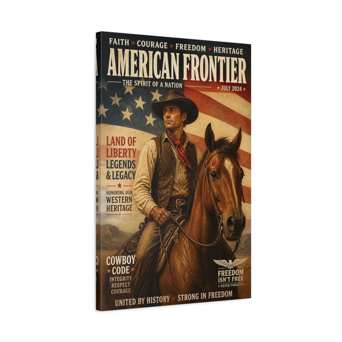 Side Mockup 2. American Frontier Cowboy shown as canvas print