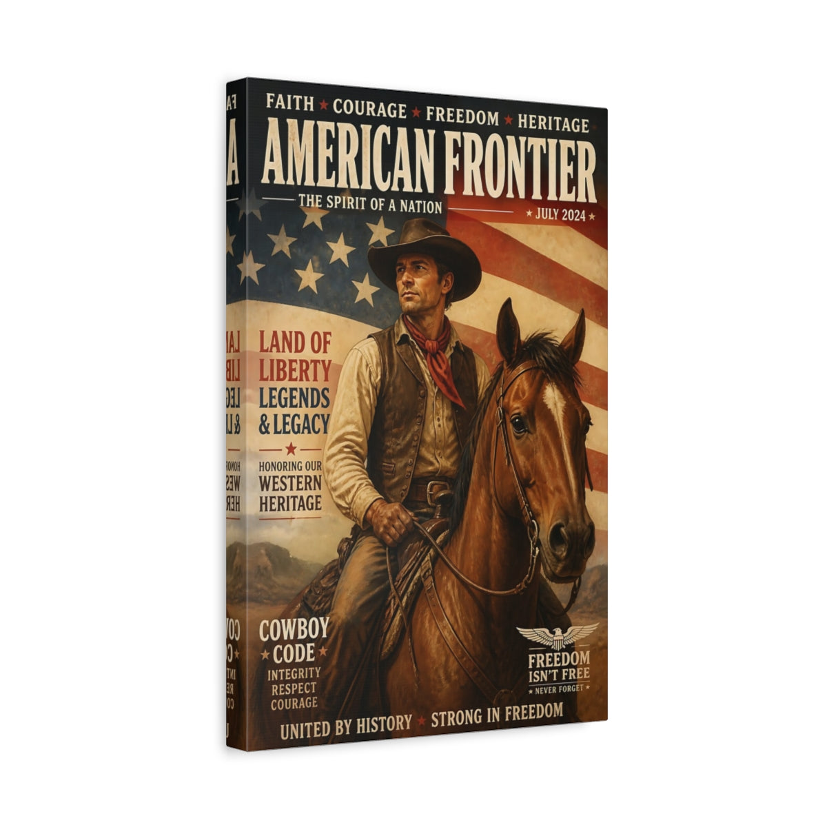 Side Mockup 4. American Frontier Cowboy shown as canvas print