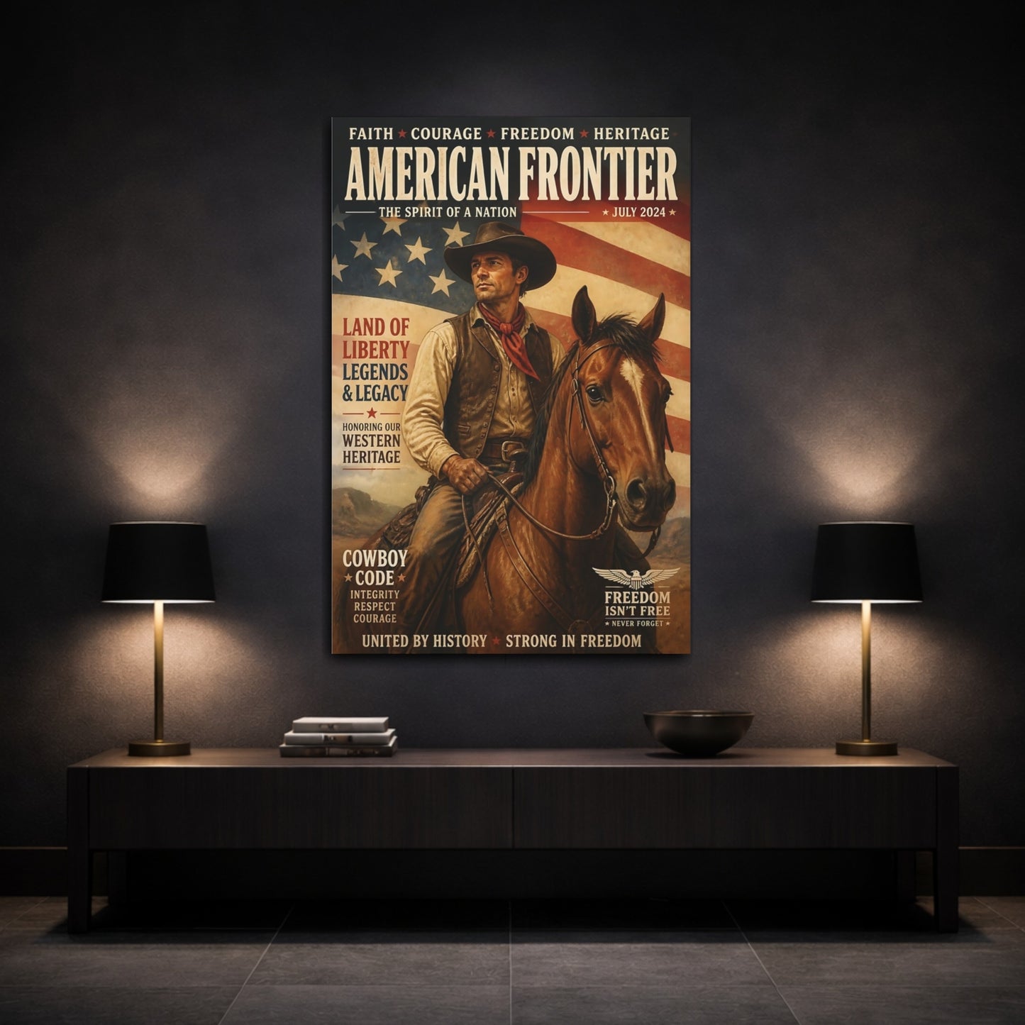 Mockup 3. American Frontier Cowboy shown as canvas print