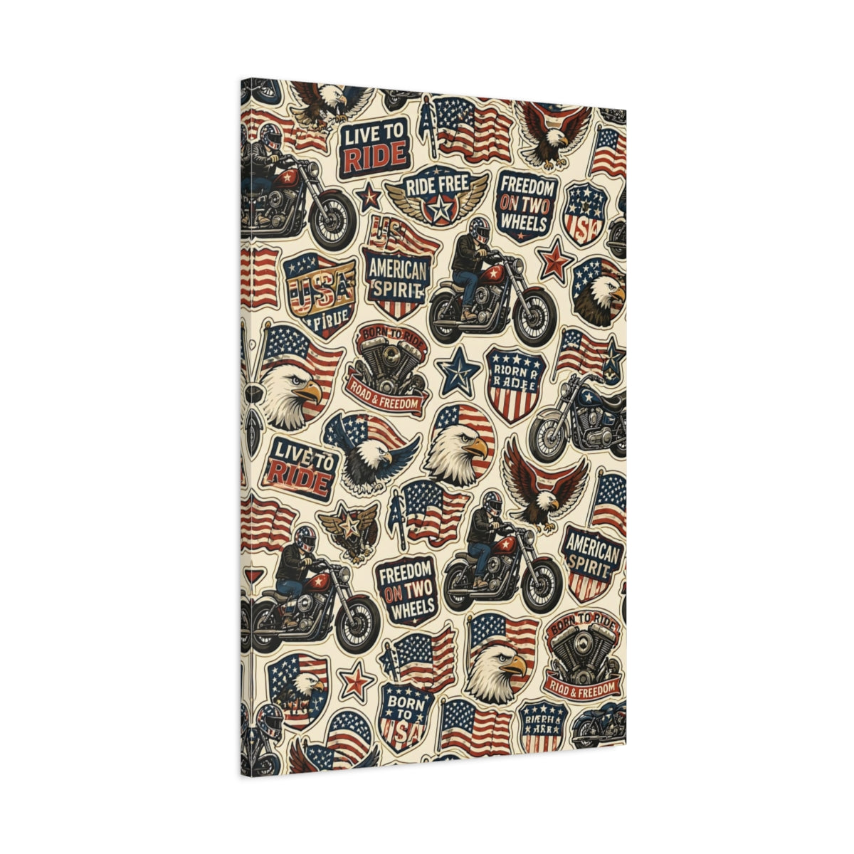 Main Mockup. American Motorcycle Stickers shown as canvas print