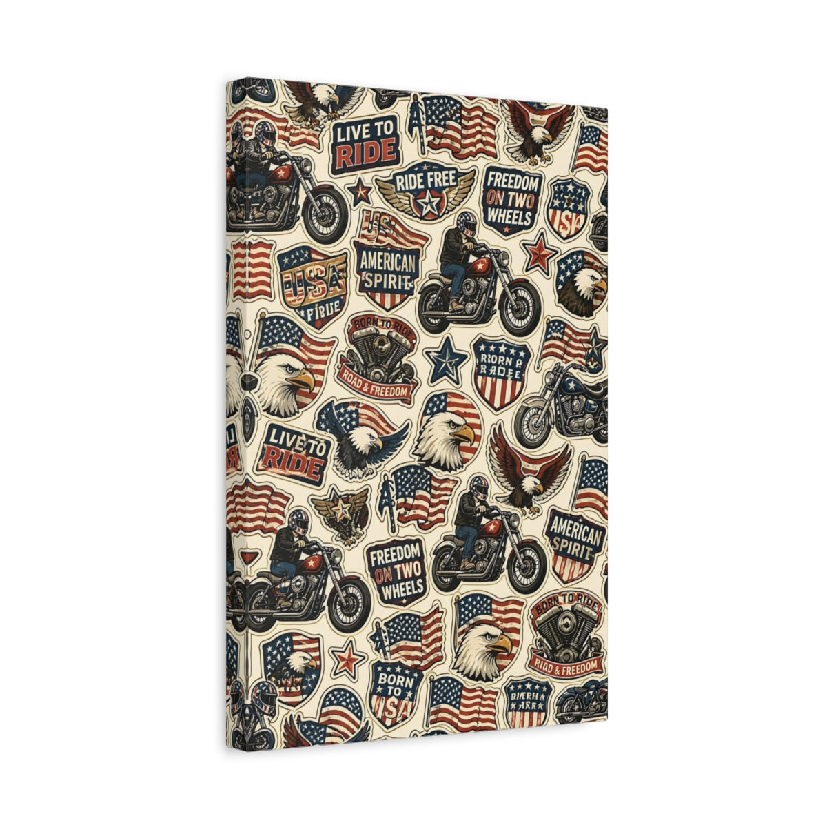 Side Mockup 4. American Motorcycle Stickers shown as canvas print