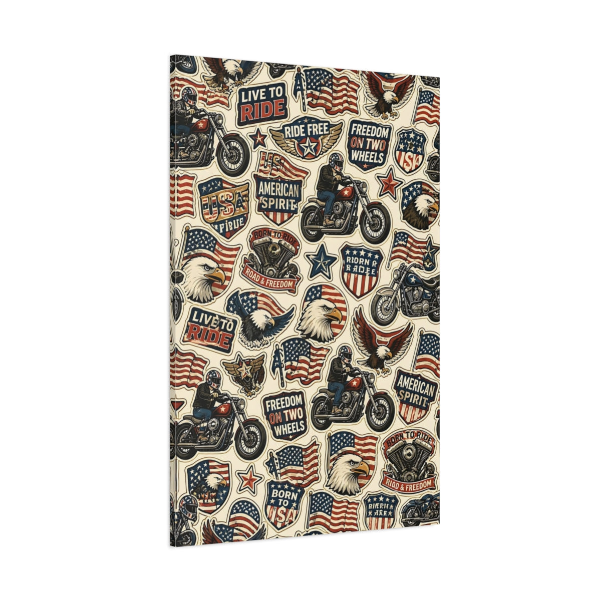 Side Mockup 1. American Motorcycle Stickers shown as canvas print