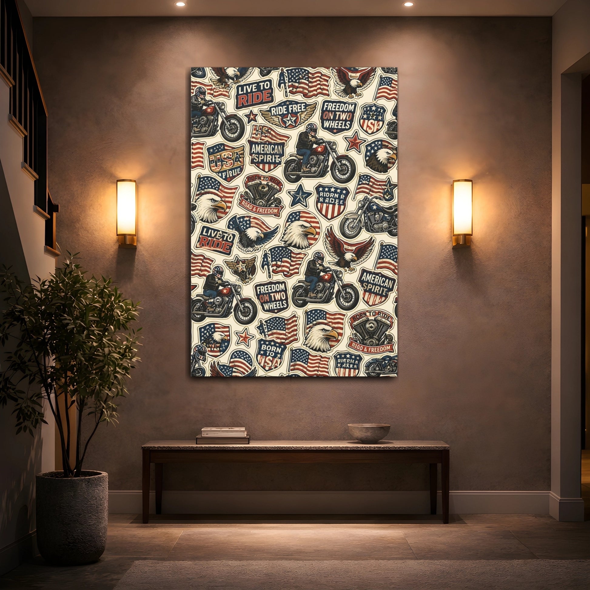 Mockup 2. American Motorcycle Stickers shown as canvas print