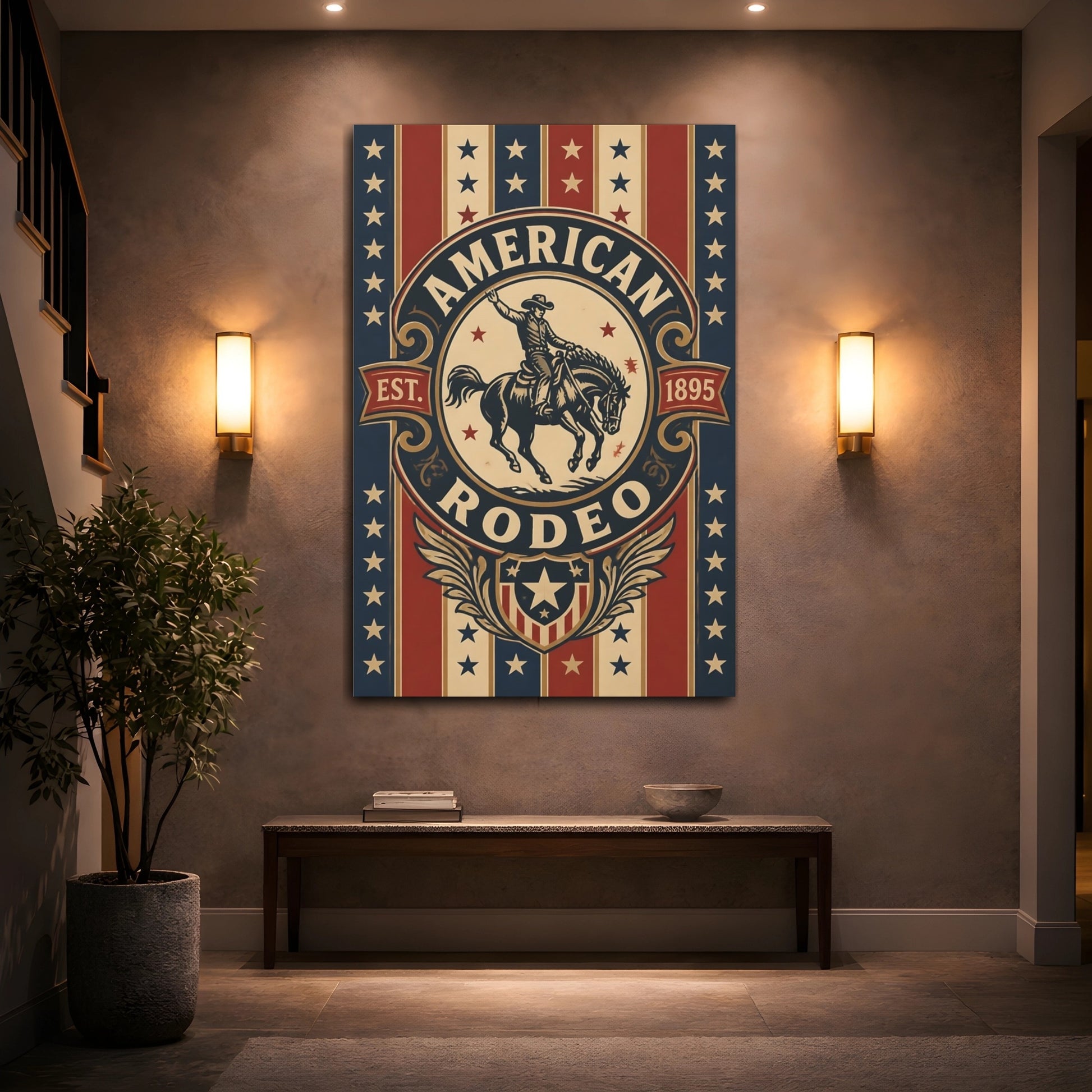 Mockup 2. American Rodeo Emblem shown as canvas print