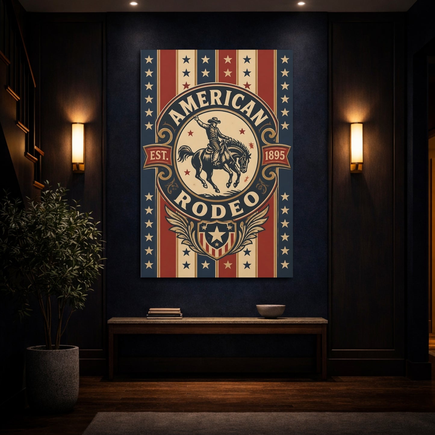 Mockup 4. American Rodeo Emblem shown as canvas print