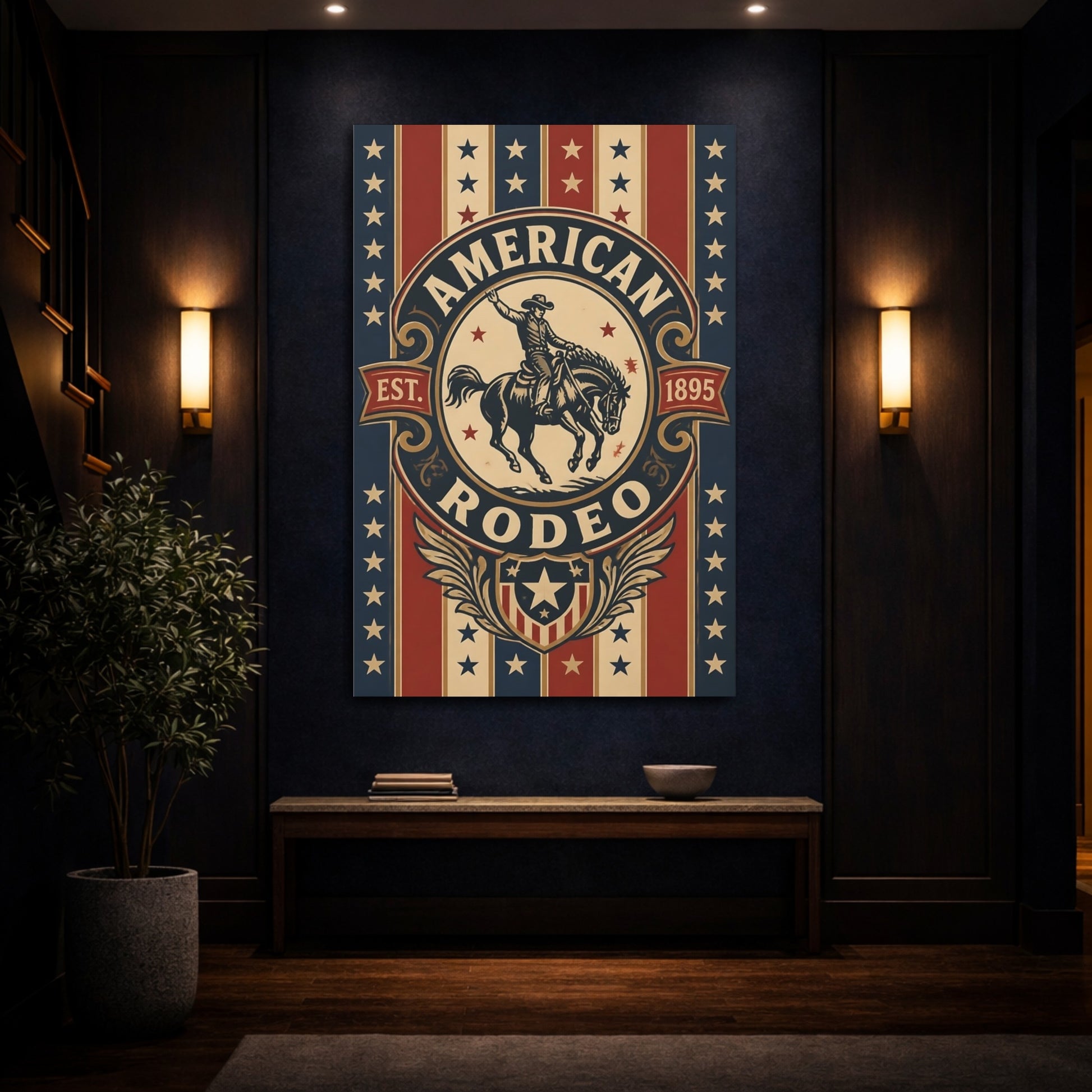 Mockup 4. American Rodeo Emblem shown as canvas print