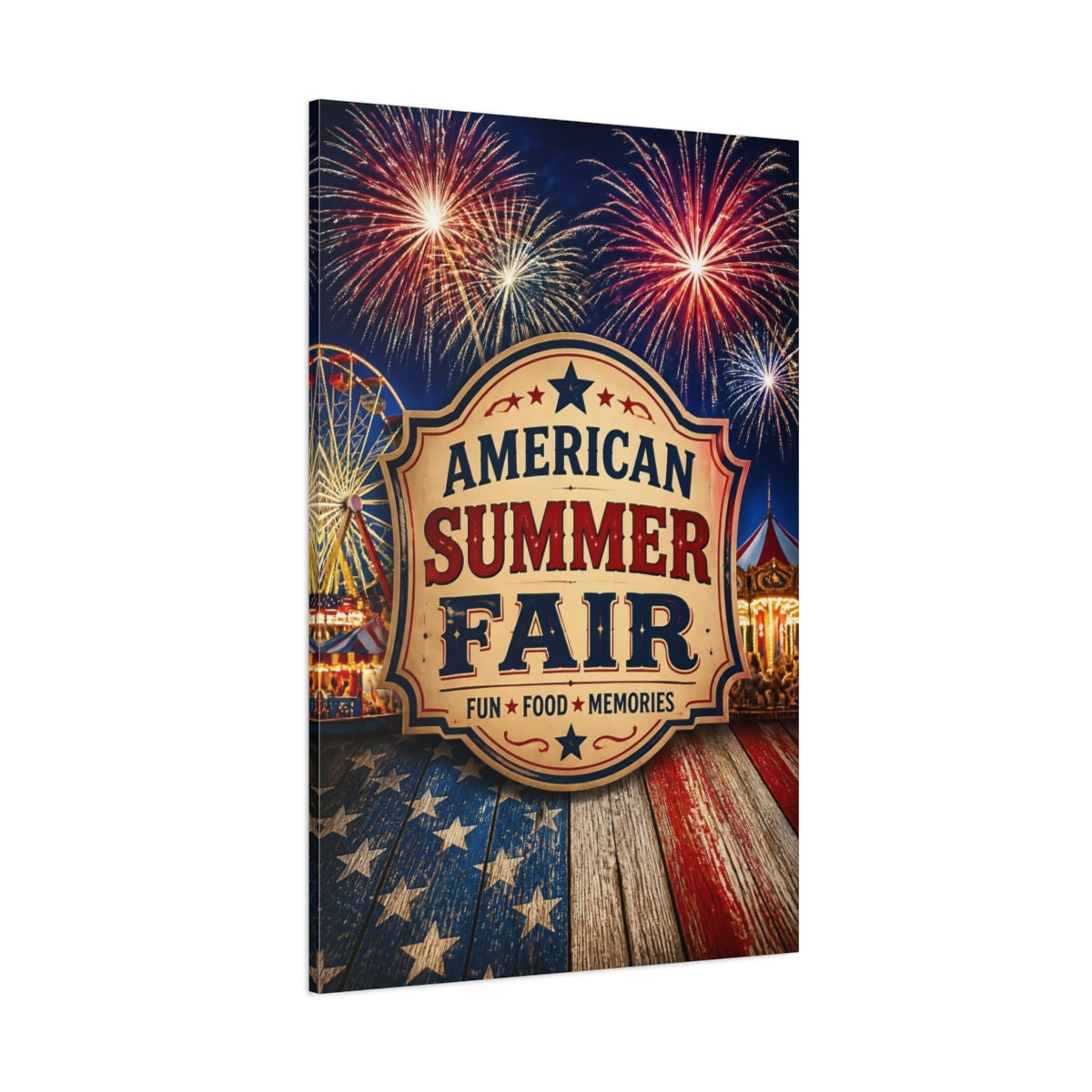 Side Mockup 1. American Summer Fair Sign shown as canvas print