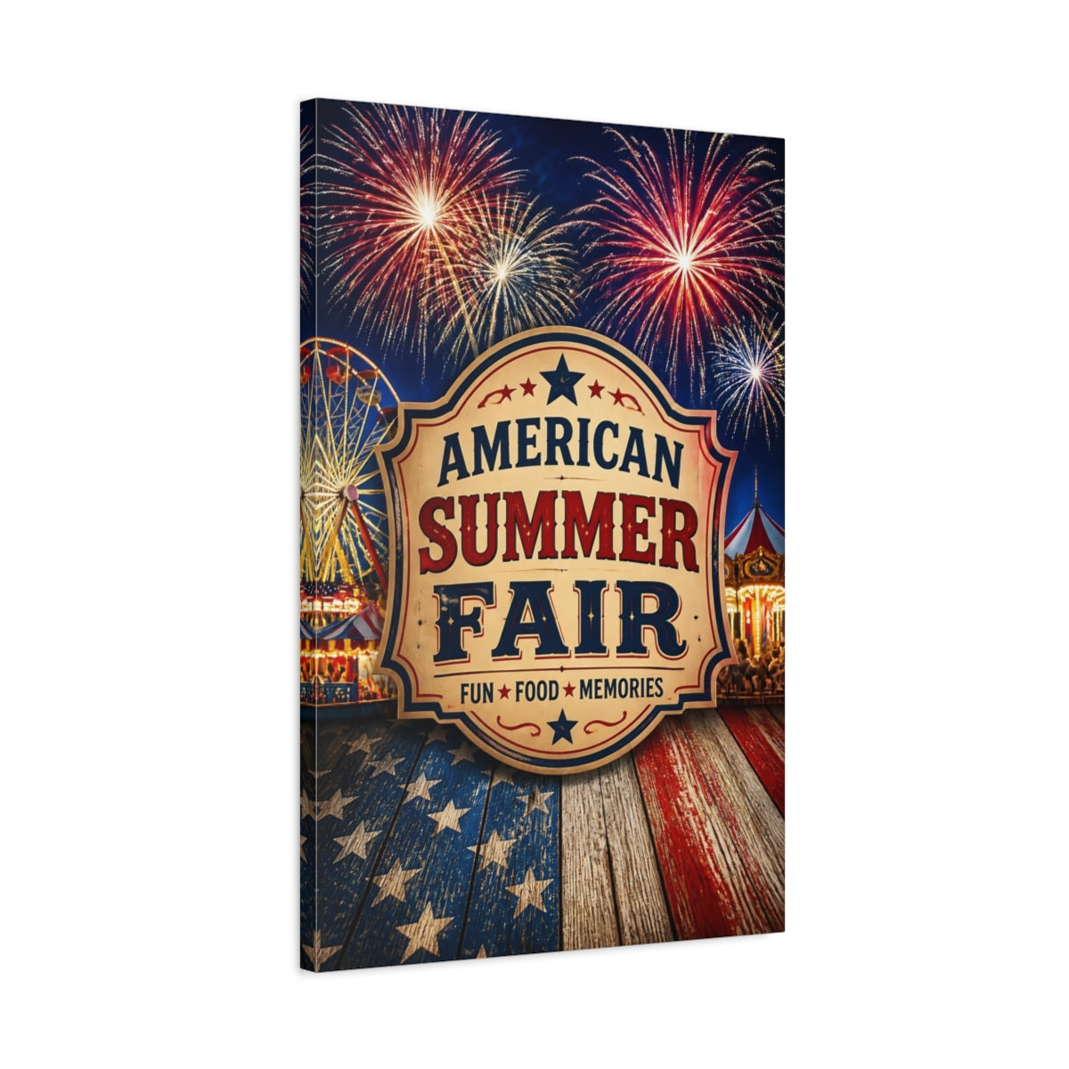 Side Mockup 2. American Summer Fair Sign shown as canvas print