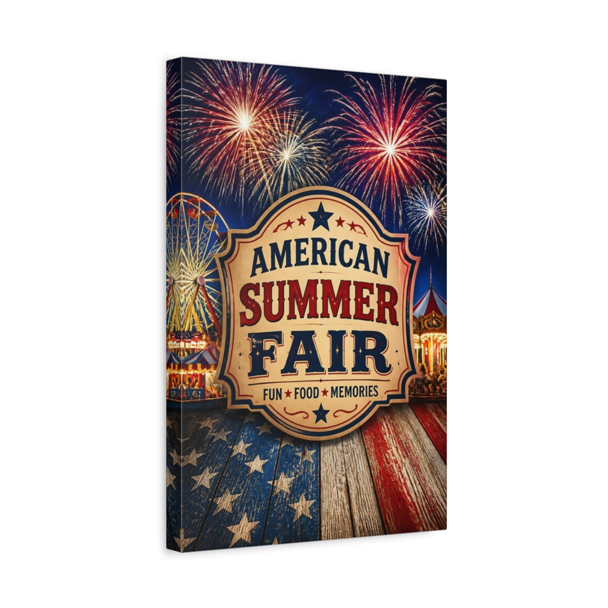 Side Mockup 4. American Summer Fair Sign shown as canvas print