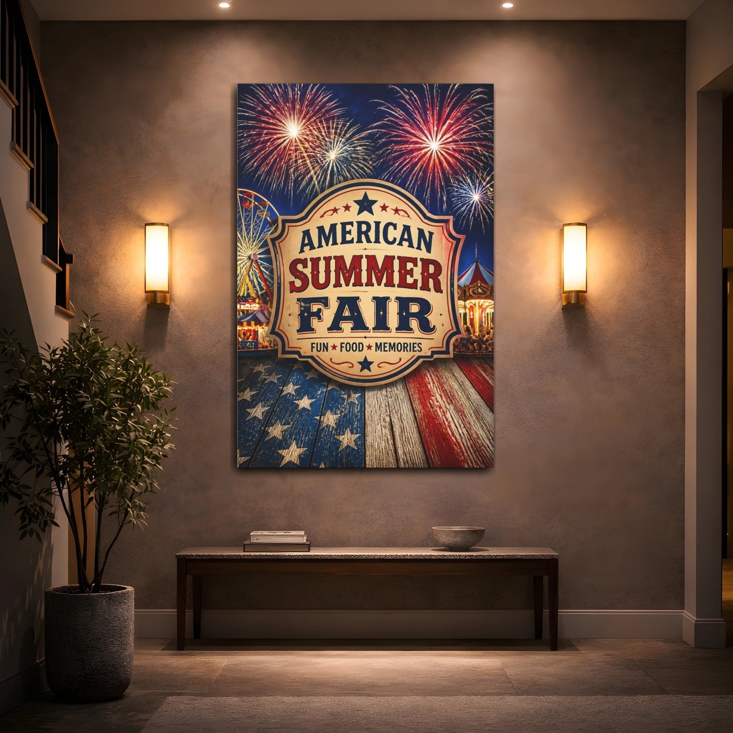 Mockup 2. American Summer Fair Sign shown as canvas print
