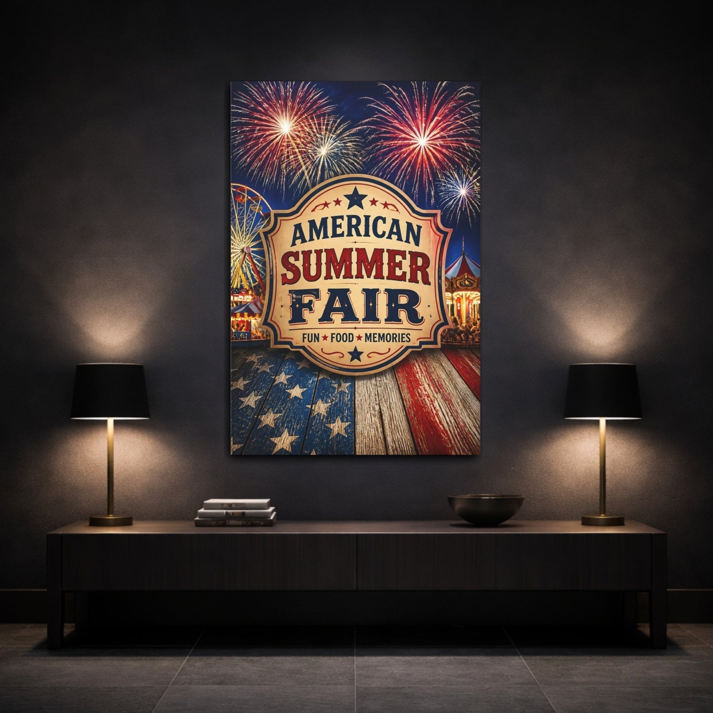 Mockup 3. American Summer Fair Sign shown as canvas print