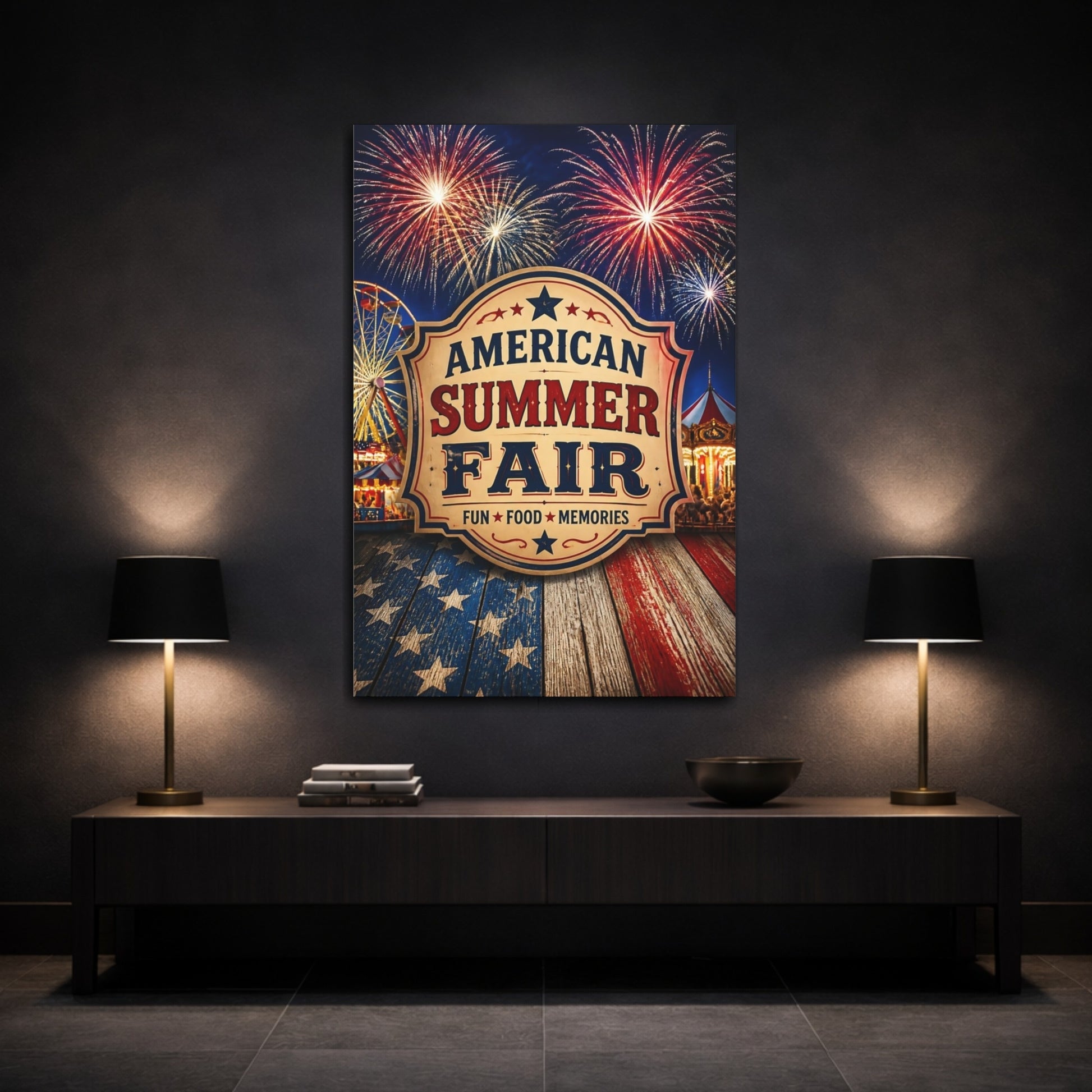 Mockup 3. American Summer Fair Sign shown as canvas print