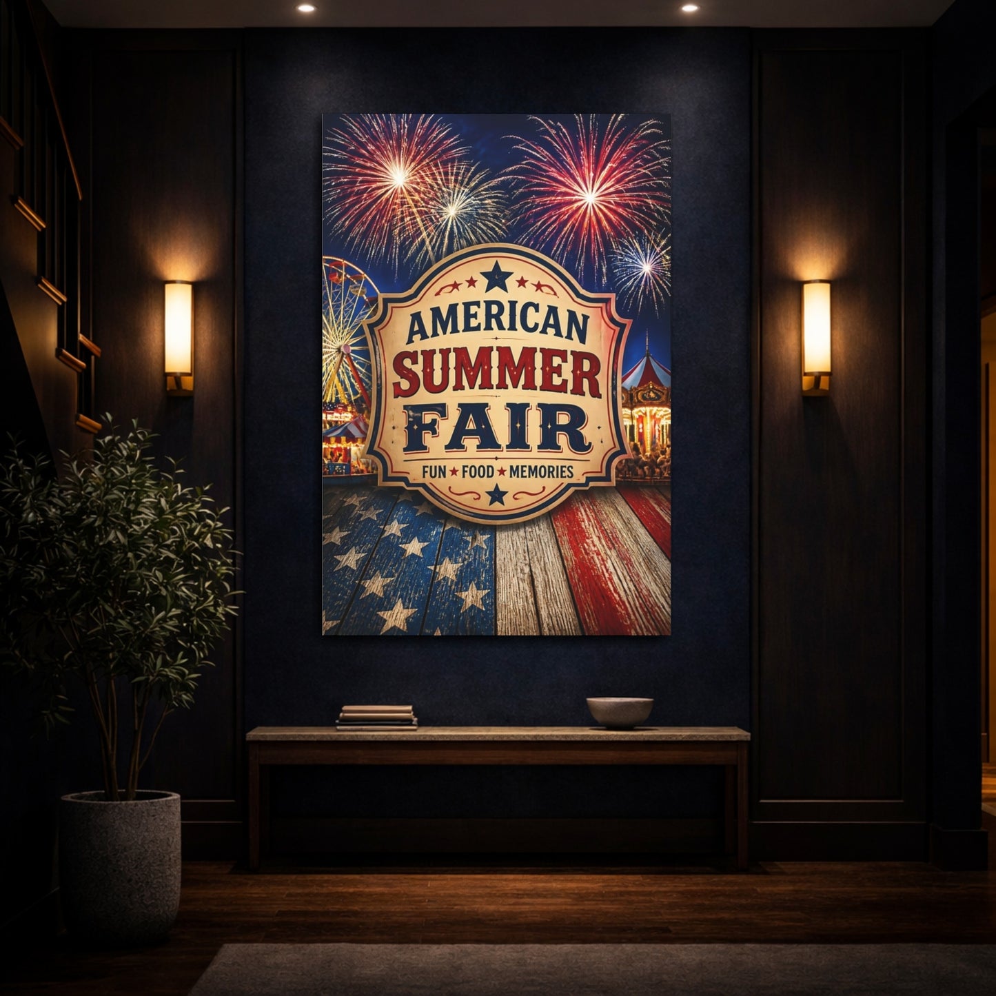 Mockup 4. American Summer Fair Sign shown as canvas print