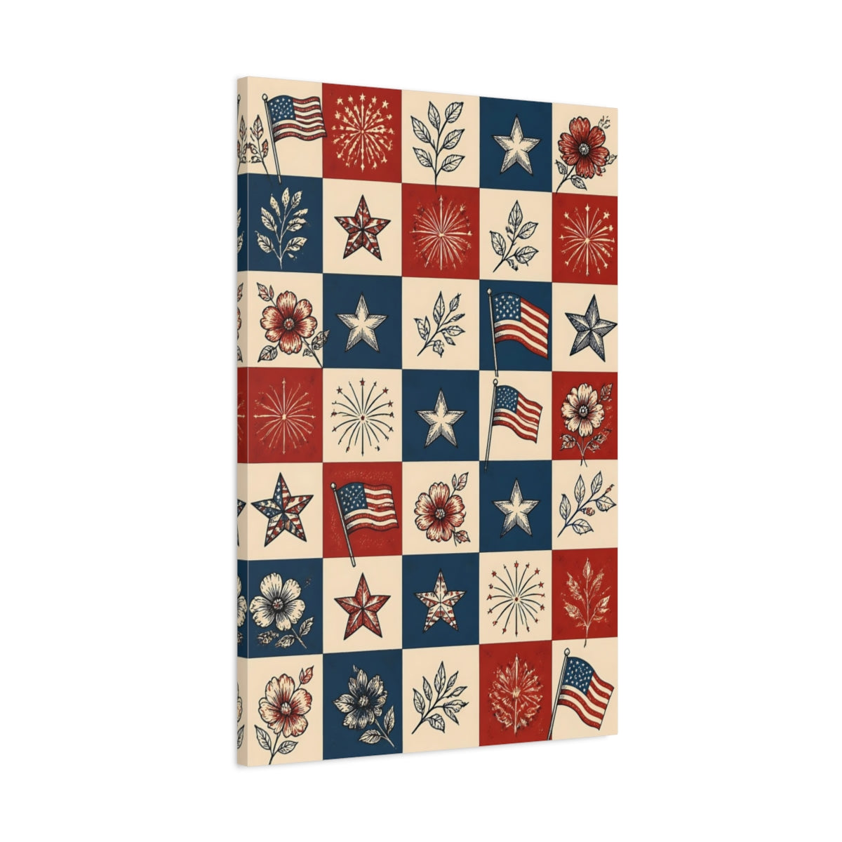 Main Mockup. Americana Flag Patchwork shown as canvas print