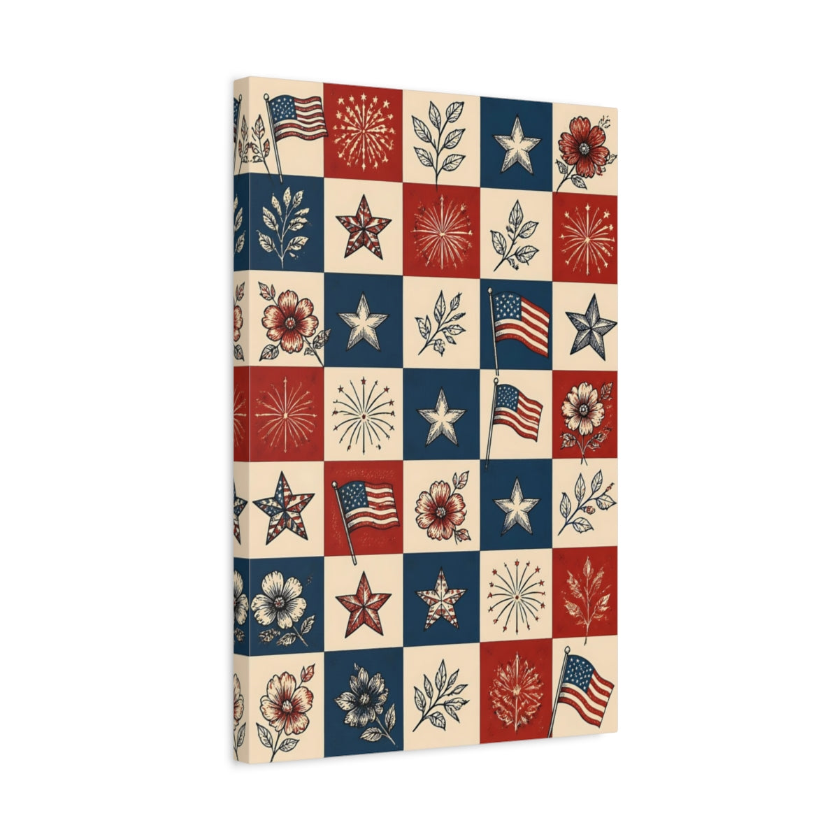 Side Mockup 3. Americana Flag Patchwork shown as canvas print