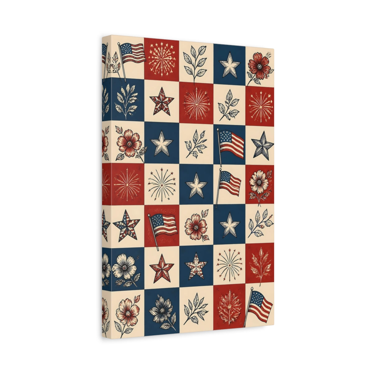 Side Mockup 4. Americana Flag Patchwork shown as canvas print